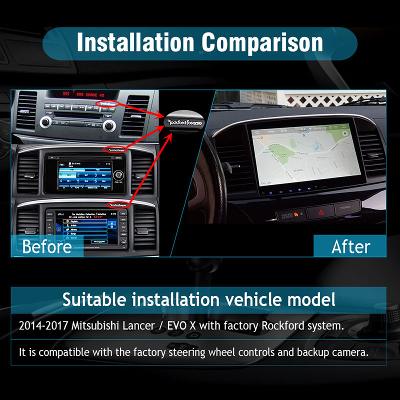 วิทยุสเตอริโอติดรถยนต์ SYGAV Android สำหรับ 2014-2017 Mitsubishi Lancer EVO X Ralliart พร้อม OEM Rockford Fosgate System 10.1_ HD หน้าจอสัมผัสระบบนำทาง GPS ไร้สาย CarPlay WiFi Bluetooth 5.0-1
